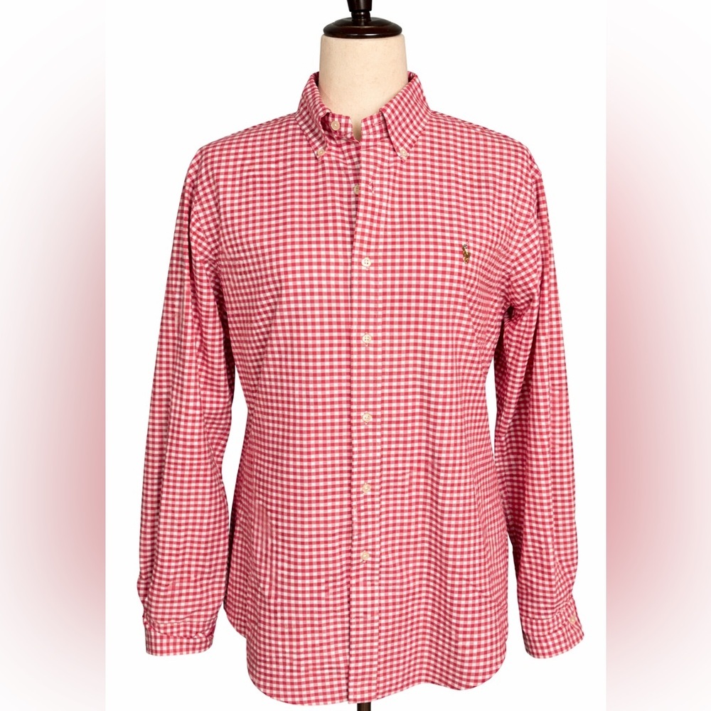 Ralph Lauren pink checked button down shirt. S